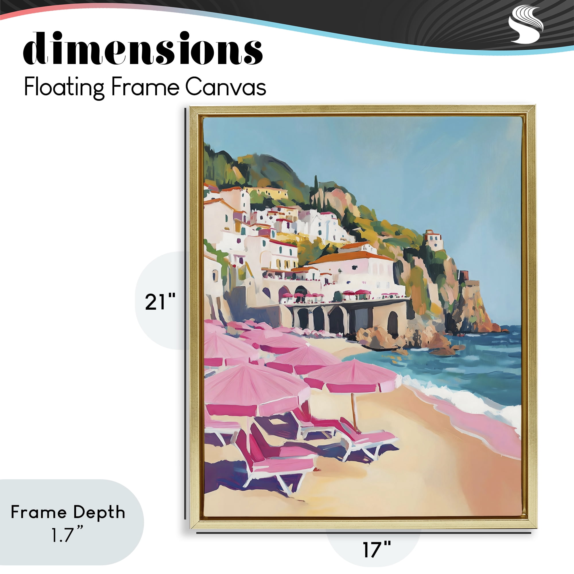 Stupell Industries Pink Beach Chairs on Shoreline Gold Framed Floater Canvas Wall Art, design by The Prints Vibe