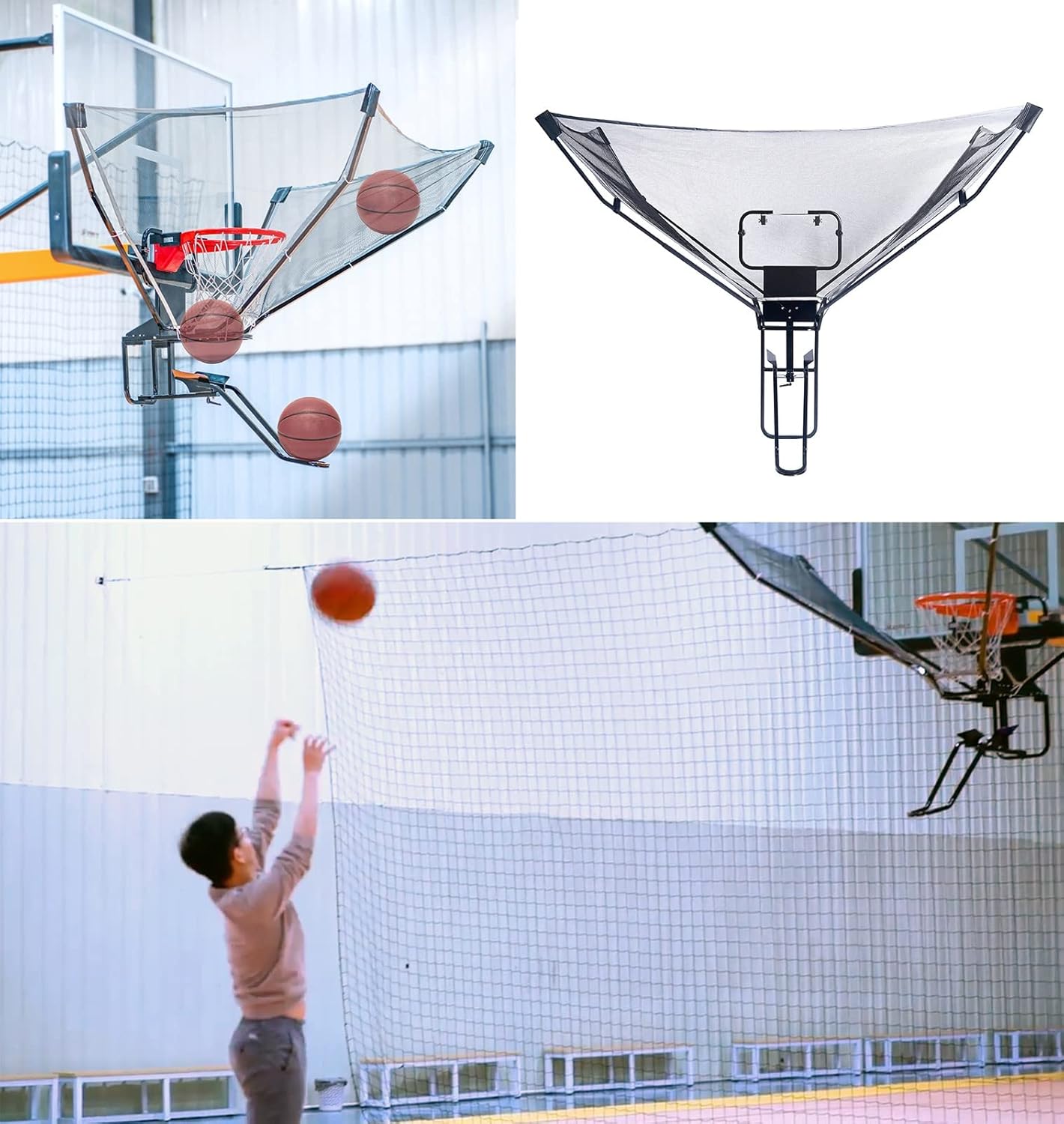 Gamvdout Basketball Hoop Returner Basketball Shot Return Apparatus Basketball Shot Returner Black Portable Basketball Return  Outdoor Indoor Basketball Returns & Guard Net Set  Rotatable Basketball R