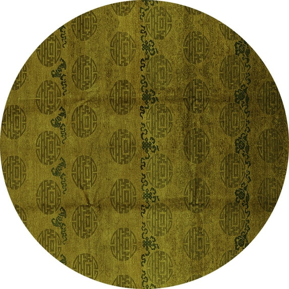 Ahgly Company Indoor Round Oriental Green Industrial Area Rugs, 3' Round