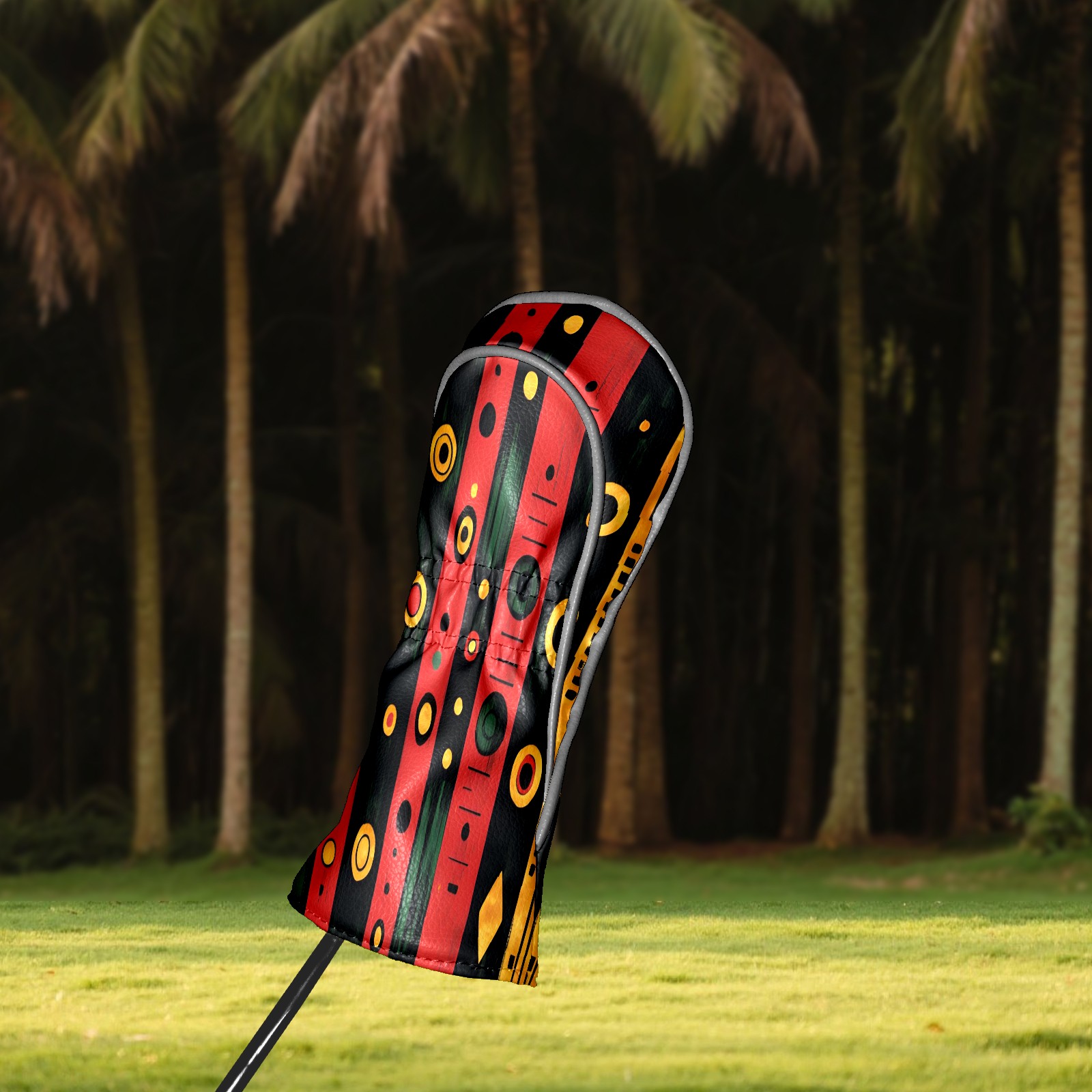 Golf Club Covers, Red GeometricStripe Premium PU Leather Driver Hybrid Putter Head Covers with Velvet Lining, Waterproof Golf Gifts for Men Women