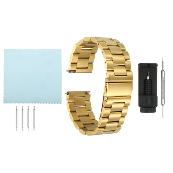 Uxcell Stainless Steel Mesh Watch Band 22mm Quick Release Metal Folding Watch Strap Double-Lock Deployment Clasp Bands for Men Women, Gold Tone