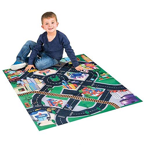 Srenta 32" x 28" Race Car Carpet Floor Play Mat and Car Set, Children