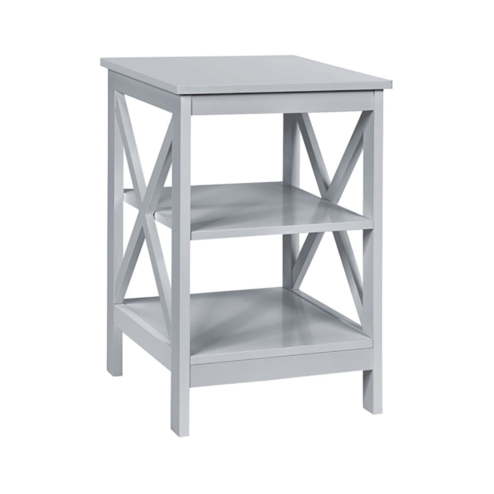 Finihen End Table, 3-Tier X-Design Nightstands with Storage Shelves, Bed Side Tables, for Living Room, Bedroom, Gray Finihen End Table, 3-Tier X-Design Nightstands with Storage Shelves, Bed Side Tables, for Living Room, Bedroom, Gray
