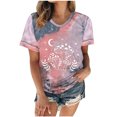 thumbnail image 1 of ICHUANYI Clearance Women's Loose Tie Print Crew Neck Short Sleeve Top Blouse(Pink, XL) ICHUANYI WER2023080803418, 1 of 9