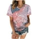 thumbnail image 1 of ICHUANYI Clearance Women's Loose Tie Print Crew Neck Short Sleeve Top Blouse(Pink, XL) ICHUANYI WER2023080803418, 1 of 9