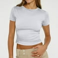 thumbnail image 2 of LISTHA Womens Summer Crop Tops Short Sleeve Summer Slim Fit Crew Neck Shirt Going Out Basic Y2k Cropped T Shirts White XL, 2 of 7