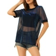 thumbnail image 4 of INSPIRE CHIC Women's Mesh T-Shirt Cover Up Party Short Sleeve See Through Sheer Tops M Holographic Blue, 4 of 6