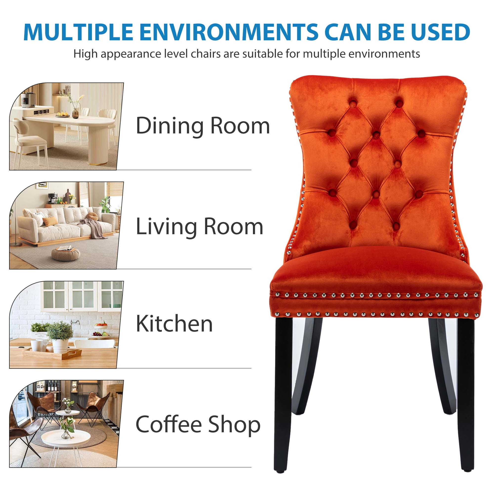 Aukfa High-End Upholstered Dining Chairs Set of 2, Modern Tufted Solid Wood Side Chair with Nailhead Trim - Orange