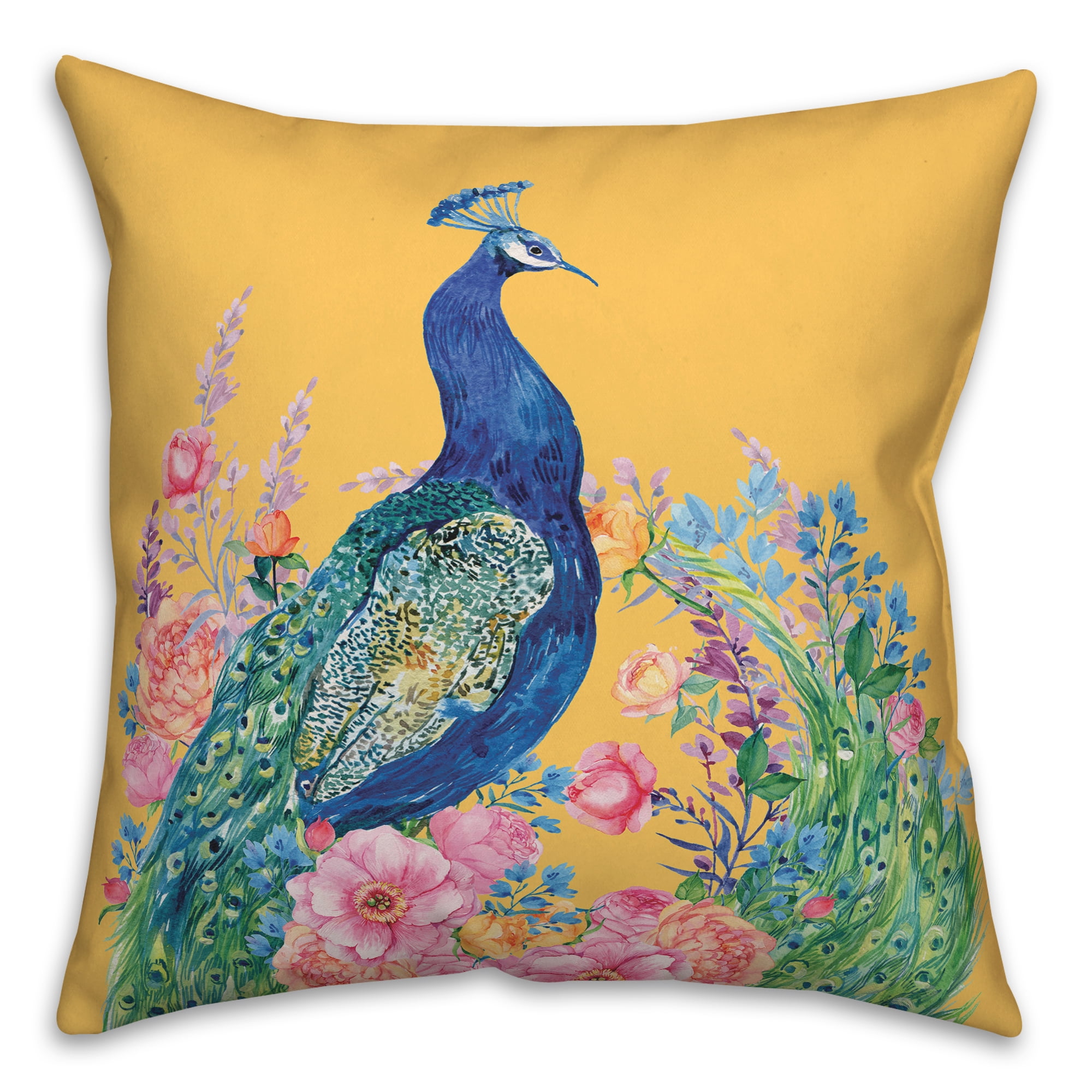 Creative Products Floral Peacock on Yellow 20x20 Indoor / Outdoor Pillow