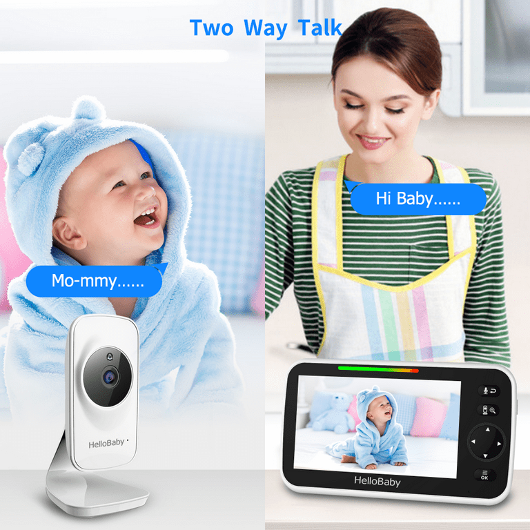 HelloBaby Monitor con cámara y audio, pantalla de 5 pulgadas con  transmisión de video de 16 horas, cámara remota con zoom panorámico,  conversación bidireccional, modo VOX, visión nocturna automática, : Bebés 