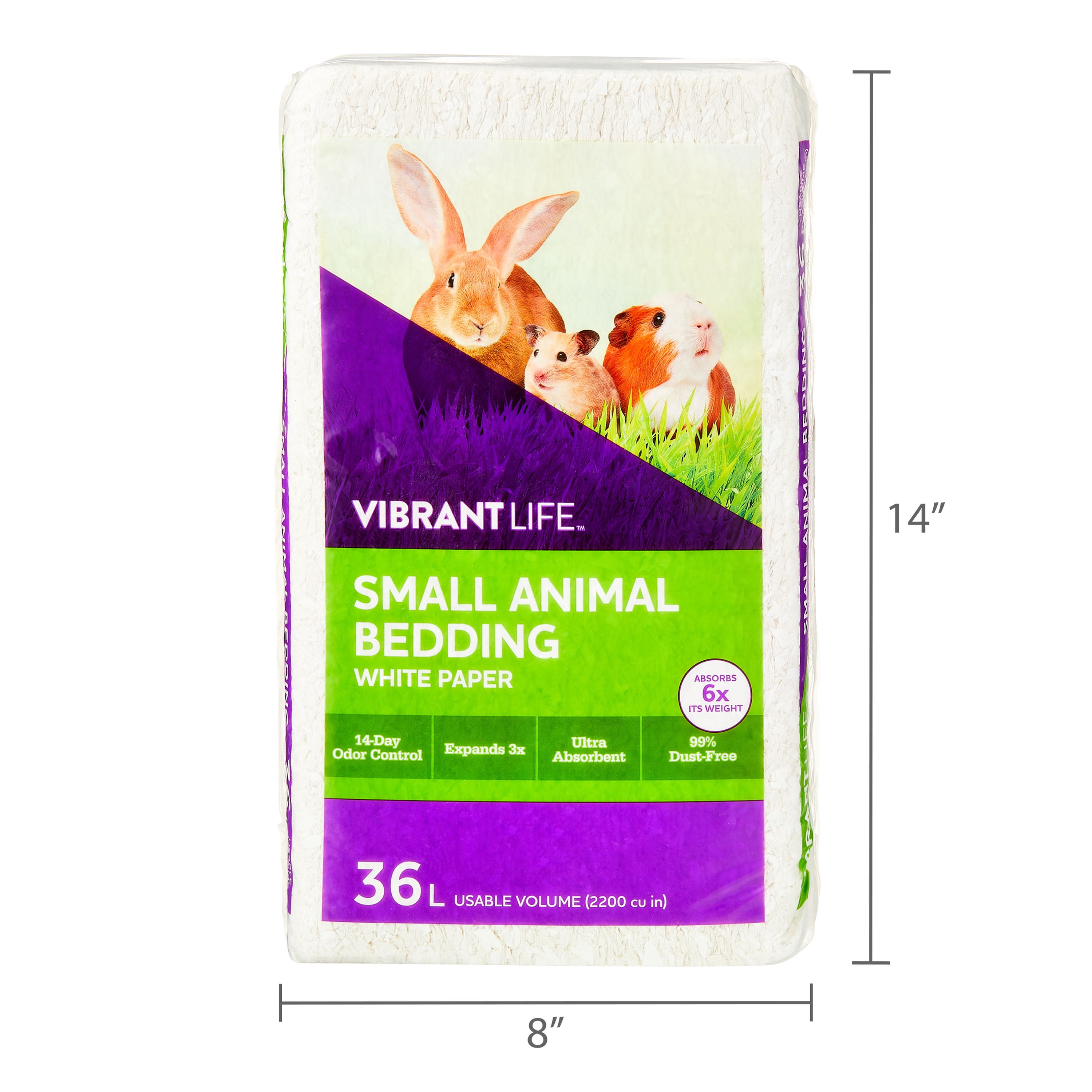 (3 pack) Vibrant Life Small Animal Bedding, White Paper, 36 L Bag