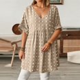 thumbnail image 4 of Women's V Neck Short Sleeve Ruffle Loose Summer Flowy Mini Dress, 4 of 7