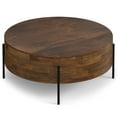 thumbnail image 6 of Simpli Home Rayburn SOLID MANGO WOOD 38 inch Wide Round Modern Urban Drum Coffee Table in Walnut Brown, 6 of 8