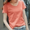 thumbnail image 4 of Olyvenn Women's 2025 Summer Slub Cotton T-Shirt Breathable Scoop Neck Tee Fashion Solid Loose Fit Casual Basic Top Orange L, 4 of 4