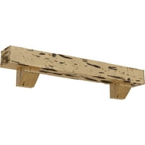 Ekena Millwork 4"H x 8"D x 48"W Pecky Cypress Faux Wood Fireplace Mantel Kit with Ashford Corbels, Natural Pine