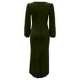 thumbnail image 3 of Sngxgn Women's Fall Long Sleeve Dress Turtleneck Slim Fit Ribbed Knit Slit Midi Dress(GN1,L), 3 of 6