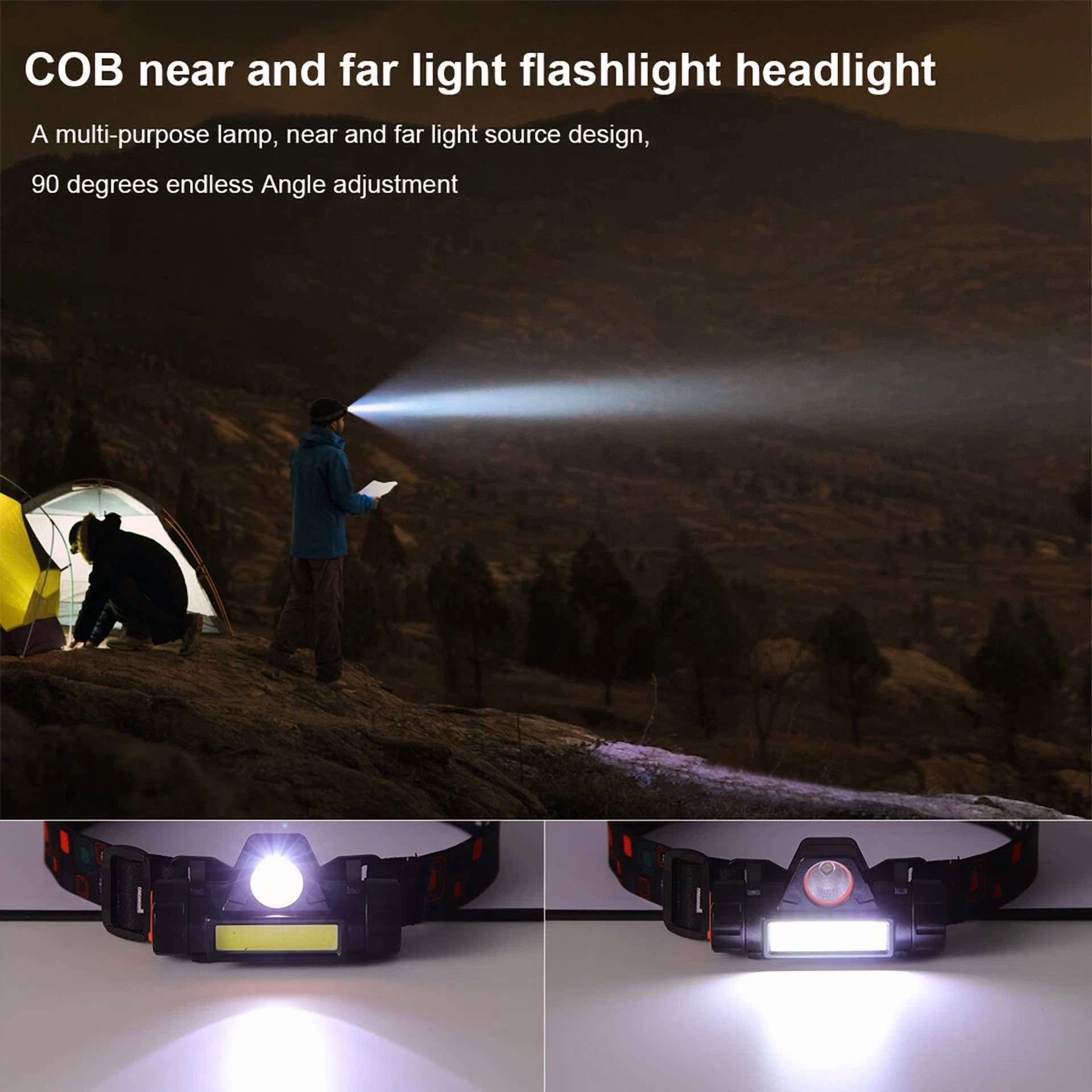 Usb Rechargeable Waterproof Led Headlamp High Power Head Light Flashlight 2In1