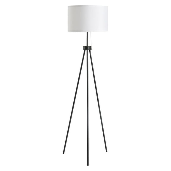 Black Floor Lamp with Fabric Shade - 59.75" Steel Tripod Standing Lamp for Living Room, Bedroom, Office - E26 Base, Pull Switch, 118" Cord