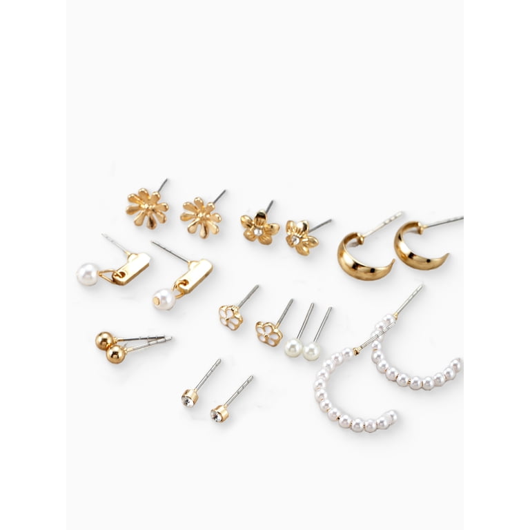 Time and Tru Women's Gold Stud and Hoop Earring Collection, 9 Pairs photo 4