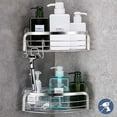 thumbnail image 5 of Juego de 2 estantes de ducha esquineros sin perforación, estante de baño adhesivo, cesta triangular de acero inoxidable, almacenamiento para champú y jabón con ganchos (pequeño + mediano), 5 of 5