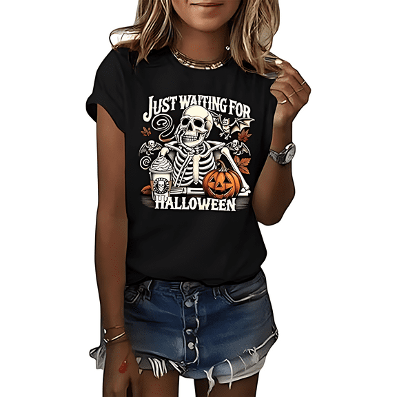 Gilmore Ghouls Print Halloween Shirt Short Sleeve Shirts for Women Black One-Piece