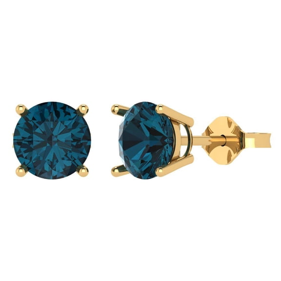 Clara Pucci 3Ct Natural London Blue Topaz Round Cut VVS1 Push Back Stud 18k Solid hypoallergenic Gold Designer Earrings For December