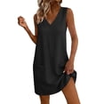thumbnail image 2 of Womens Summer Dresses Women's Summer V Neck Dress Women's Decorative Button Linen Loose Pocket Short Sleeved Dress Black L, 2 of 9