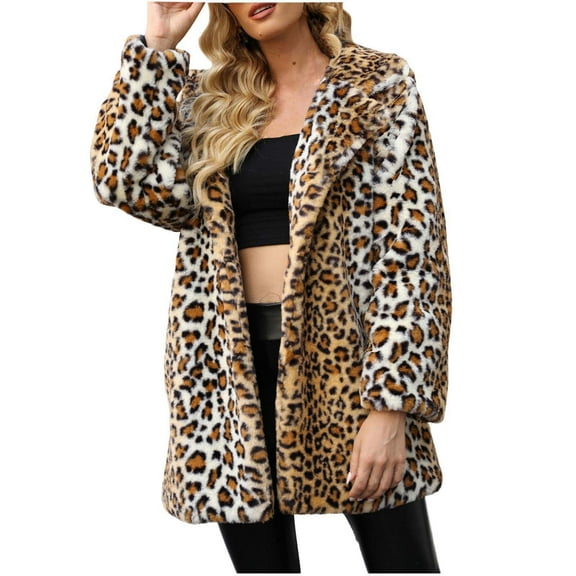 Bcresic,Faux Fur Coat for Women Leopard Print Fleece Coats Fashion Fuzzy Open Front Cardigan Sherpa Warm Winter Jackets Overcoat(Brown,XXXL)