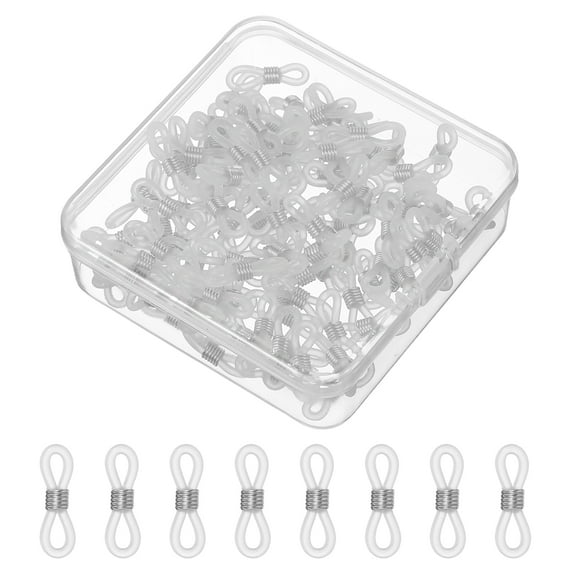 Eyeglass Chain End, 120 Pcs Eyeglass Chain Connector with Medium Box for Eyeglass Holder, White/Silver