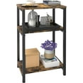 thumbnail image 1 of Mesa auxiliar de 3 niveles, mesa auxiliar resistente con estantes, mesa de noche estrecha para espacios pequeños, mesa con tocadiscos para dormitorio, sala de estar, sofá cama - Marrón rústico y negro, 1 of 8