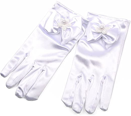 Lusiyu Girl Solid Child Size Wrist Length Formal Glove with Bow Rose Red 01 