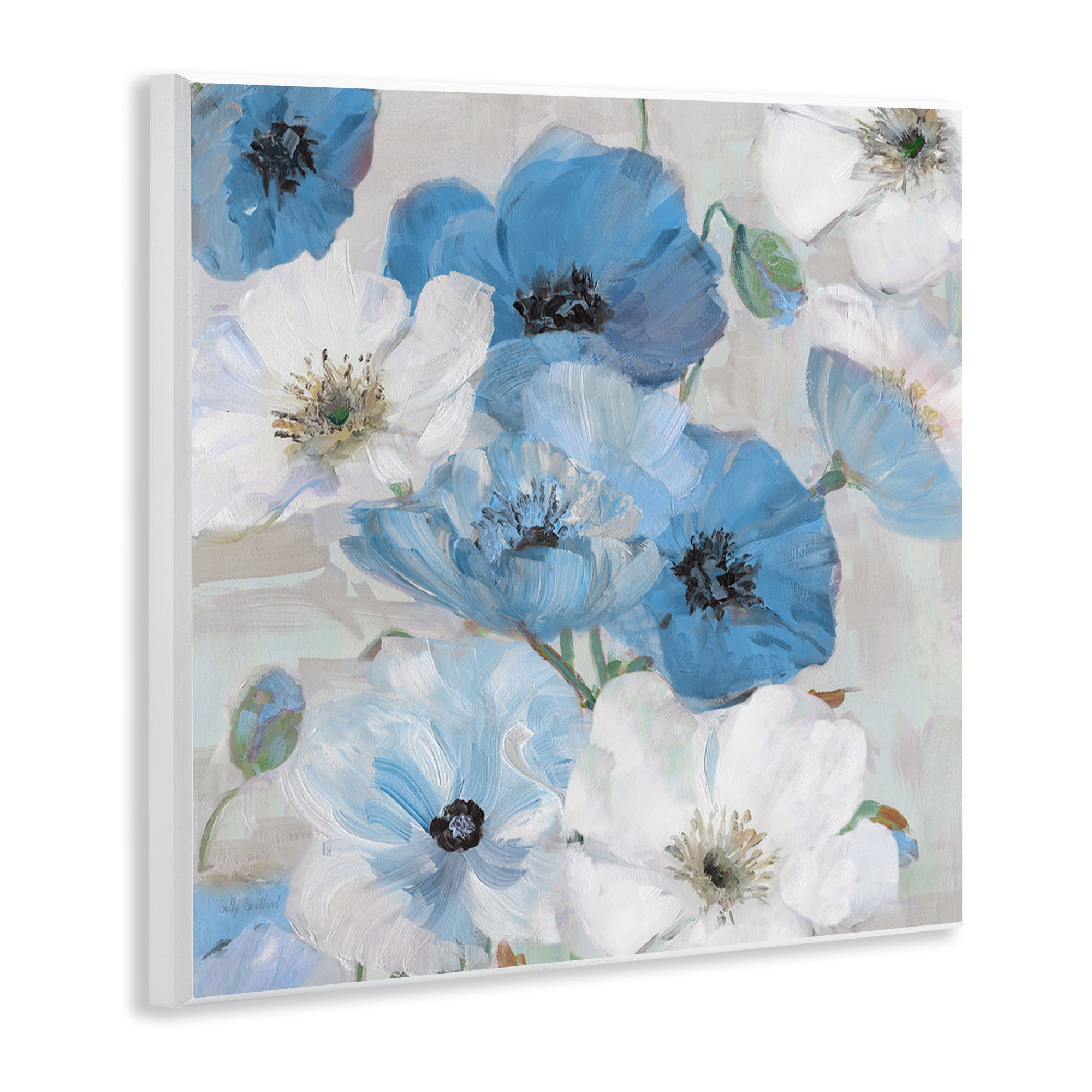 Stupell Industries Mixed Blue & White Blooms Plants & Flowers Painting Unframed Art Print Wall Art, 12 x 12
