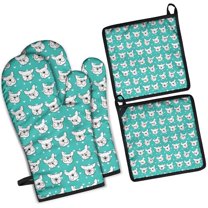 4 Pcs Oven Mitt and Pot Holder Set - Heat Resistant Up To 392°F, Pug Dog Head Design for Baking, Cooking and Grilling