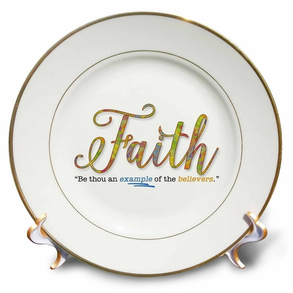 3dRose, Faith Be an Example Religious Bible Verse Typography, 8 inch Porcelain Plate