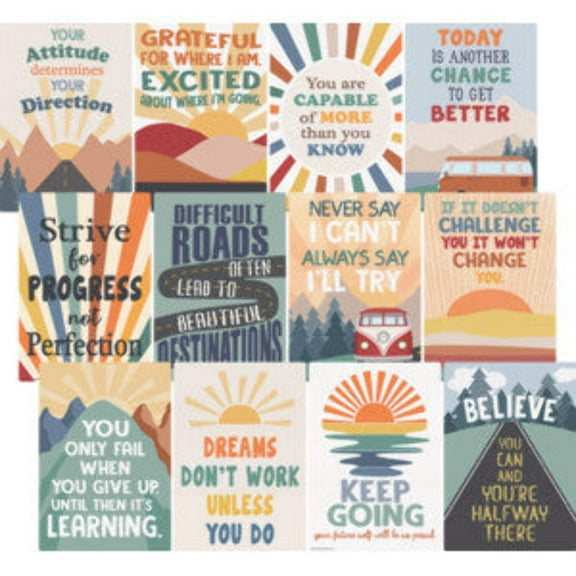 Teacher Created Resources Moving Mountains Road Trip Positive Sayings Small Poster Pack, 11" x 15-3/4", Pack of 12