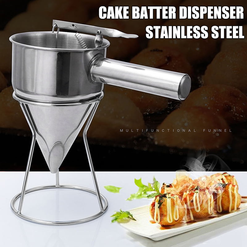 Stainless Steel Mornenjoy Stainless Steel Pancake Batter Dispenser with Stand Make Takoyaki Balls Cupcake Baking Cake Cupcake Batter Mixer Funnel Cake Mix Kitchen Tool 