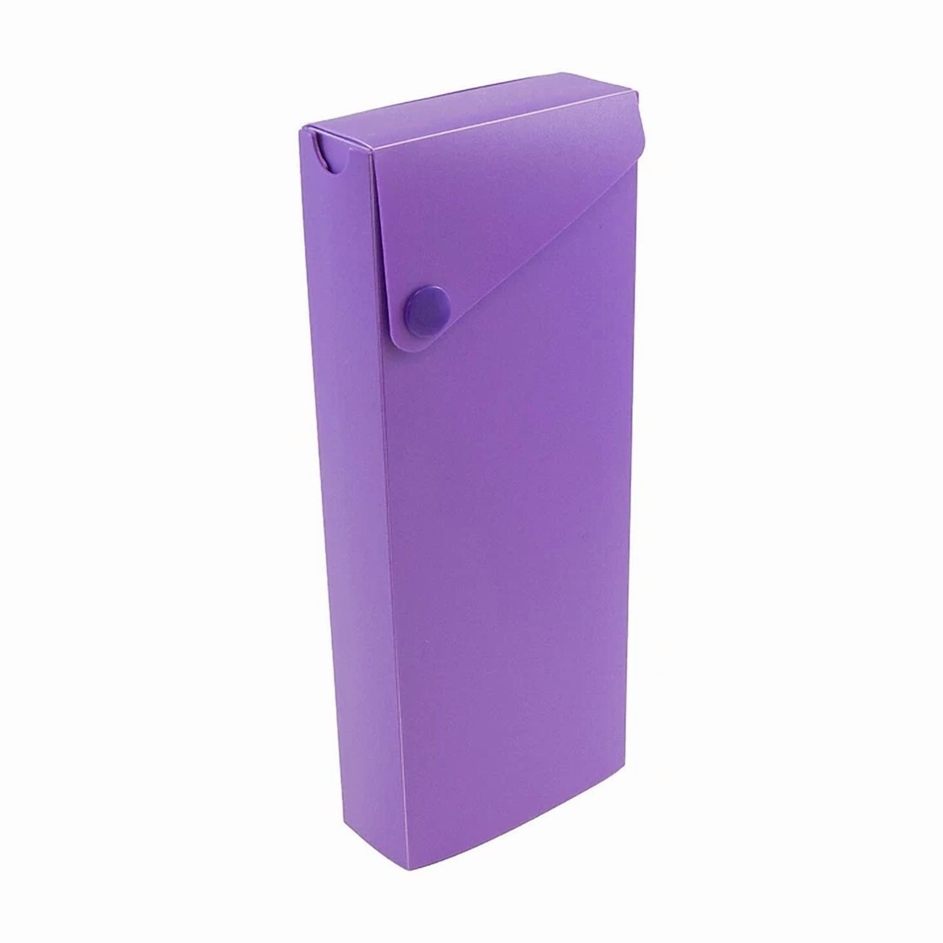 Jam Paper Plastic Sliding Pencil Case Box With Button Snap Purple 2166513300