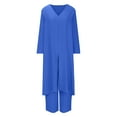 thumbnail image 4 of JINMGG Two Piece Outfits Women, 2023 Fashion Fall Clearance Women's Solid V-Neck Long Sleeve Split Top and Pants Set Blue XXXXL, 4 of 6