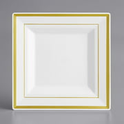 Gold Visions 6" Square White Plastic Plate with Gold Bands - 120/Case
