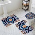 thumbnail image 3 of Morocco Floral Pattern Bathroom Rugs Set Vintage Tribal Ethnic Blue Red Orange Flower Non Slip Absorbent Soft Bath Mats 3 Piece Set with Bathroom Rug, U-Shaped Floor Mat, Toilet Seat Cover Large Size, 3 of 9