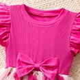 thumbnail image 5 of Hot Pink Girls Kids Floral Embroidered Tulle Party Dress A-Line Bow Ruffle Cap Sleeve Lightweight Breathable Summer Princess 3T,Size 6 T, 5 of 6