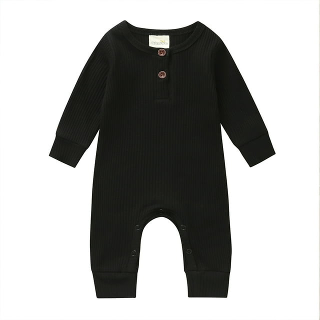 Gupgi Baby Boy Girl Button Romper One Piece Solid Color Knit Ribbed Jumpsuit