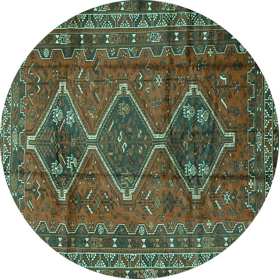 Ahgly Company Indoor Round Persian Turquoise Blue Traditional Area Rugs, 5' Round