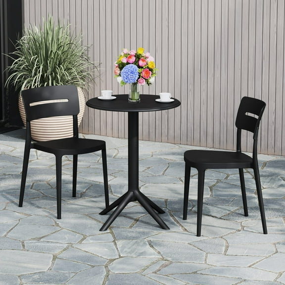 WestinTrends Playa 3-Piece Outdoor Resin Patio Bistro Set with Stackable Patio Dining Chairs, Black