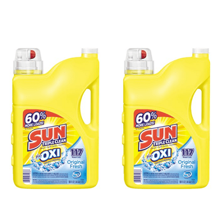 (2 pack) Sun Liquid Laundry Detergent plus OXI Stain Removers and Whiteners, Original Fresh, 188 Ounce, 117