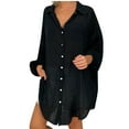 thumbnail image 3 of YanHoo Womens Oversized Linen Shirts Blouses Tops Long Roll-up Sleeve High Low Button Up Curved Shirts 2026 Solid Shirts Black,XXXXL, 3 of 7