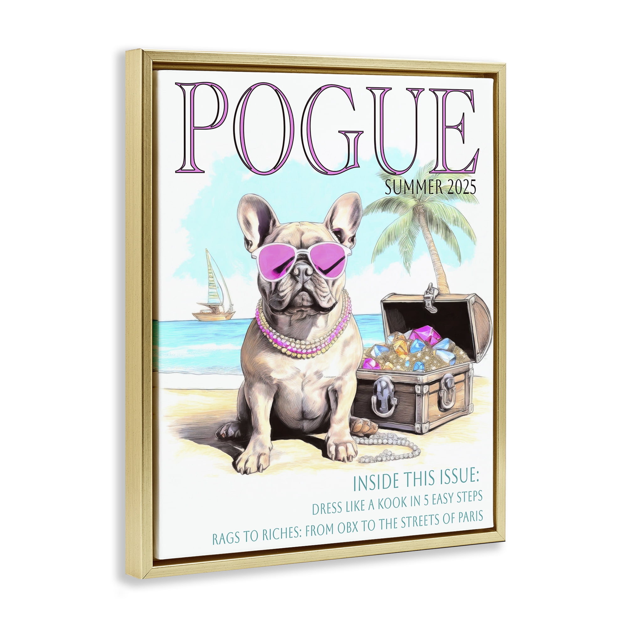 Stupell Industries Pogue Summer Dog Fashion Gold Framed Floater Canvas Wall Art, design by Grotto Studios