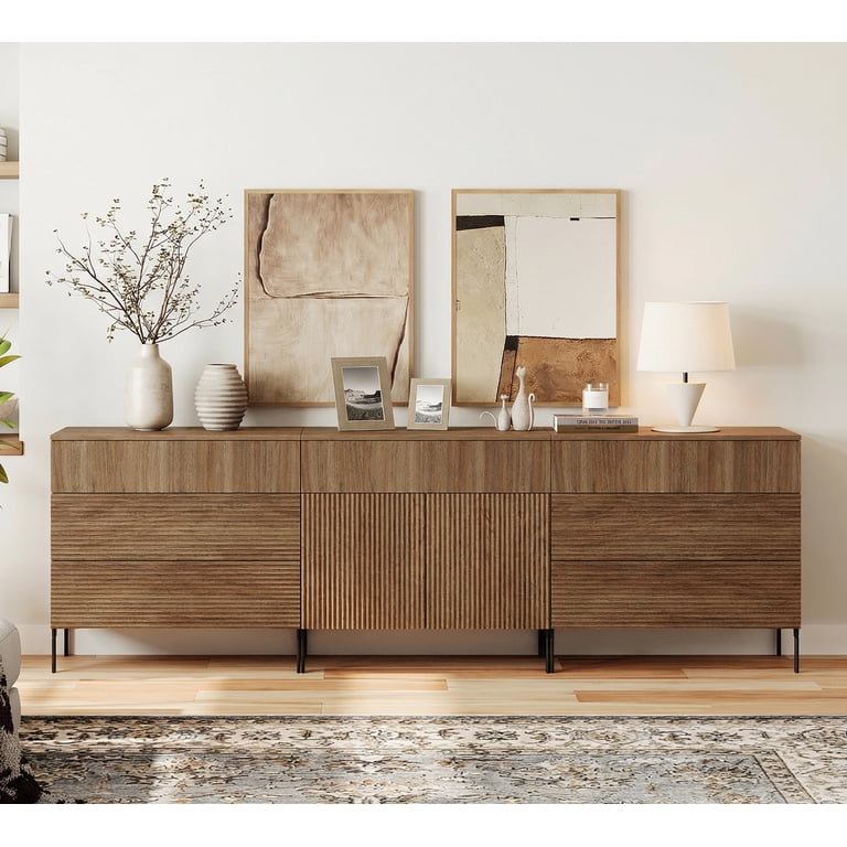 extra long dresser Wampat 12 Drawer for Bedroom,Extra Wooden Dresser with Chest of Drawers,Modern Farmhouse Closet Storage Organizer with Pre-Assembled baby essentials Wampat 94.5 inch 3-in-1 Fluted
