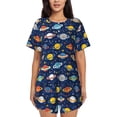 thumbnail image 1 of Fotbe Planets And Stars Conjunto de Pijama Estampado para Mujer, 2 Piezas, Ropa de Dormir con Camiseta de Manga Corta y Shorts Suaves-Large, 1 of 6