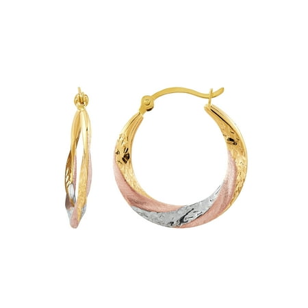 Brilliance Fine Jewelry 10K Rose Gold with Yellow and White Rhodium Plate Round Swirl Hoop Earrings